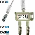 Produktbild: IEC Verteiler Antennenverteiler 2fach + Kabel + Adapter Kabelfernsehen DVB-T2 DVBC Koax Sat Splitter
