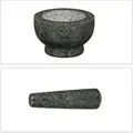 Produktbild: Relaxdays Granit Mörser mit Stößel, robust & langlebig, Gewürze, Kräuter, polierter Steinmörser, Ø 13 cm, 250 ml, grau