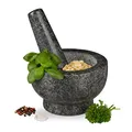 Produktbild: Relaxdays Granit Mörser mit Stößel, robust & langlebig, Gewürze, Kräuter, polierter Steinmörser, Ø 13 cm, 250 ml, grau