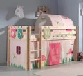 Produktbild: Spielbett Hochbett Kinderbett 90x200 Vorhang Prinzessin Rosa Tunnel Holzbett