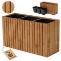 Produktbild: Blumenkasten für außen Pflanzen-Übertopf aus Holz mit Kunststoff-Pflanzeneinsatz 18 l Blumentopf eckig für Balkon oder Terrasse - Braun