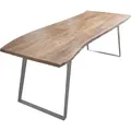 Produktbild: Esstisch Baumkante Akazie natur 240 x 100 silber schräges U-Gestell HOBART - Beige