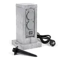 Produktbild: Steckdosensäule 4fach in Granitoptik, IP44, Außensteckdose mit zwei Schaltern und 1,5m Kabel