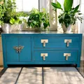 Produktbild: Orientalische Vintage Möbel Asia TV Kommode Sideboard Lowboard Schrank Fernsehkästchen chinesisch asiatisch fernöstlich Landhaus-Stil blau montiert