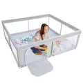 Produktbild: BEJOY Großer Laufstall Laufgitter XXL 180*200 cm, Kompakt und Stark, Schaumstoffschutz Rutschfester mit Transparentem, Atmungsaktivem Netz, Reißverschluss für Babys & Kleinkinder Indoor & Outdoor
