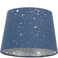 Produktbild: Relaxdays - Kinderzimmerlampe Sterne, hängende Schirmlampe für Jungen, Sternenhimmel Motiv, E27, runder Stoffschirm, blau