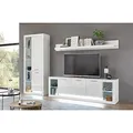 Produktbild: Lomadox Wohnwand Anbauwand Set, Hochglanz weiß, LED-Beleuchtung, Vitrinenschrank, TV-Lowboard, Wandregal