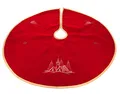 Produktbild: heimtexland ® Weihnachtsbaum-Decke Rund 90 cm Bestickt Rot Gold Weihnachts-Deko Baumständer-Schürze Typ618
