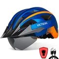 Produktbild: VICTGOAL Fahrradhelm Herren Damen MTB Helm mit Abnehmbarer Magnetische Schutzbrille Visier Atmungsaktiv mit 21 Belüftungskanäle Radhelm Einstellbare Fahrradhelme (M: 54-58cm, Blau)