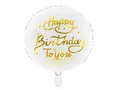 Produktbild: Folienballon Happy Birthday to You 35cm rund Helium Luftballon Kindergeburtstag Geburtstag weiß gold