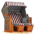 Produktbild: Strandkorb Hanse Strandkorb Klassik 2-Sitzer XXL Ostsee Volllieger in rot weiß, bereits montiert inkl. Strandkorbrollen, ideal für Garten, Balkon oder Terrasse