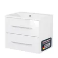 Produktbild: FACKELMANN B.Clever Waschtischunterschrank mit Gussbecken, 60 x 51 x 46 cm, Korpus Weiß matt, Front Weiß Hochglanz, hängend – Modernes Design für Dein Badezimmer