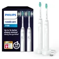 Produktbild: Philips Sonicare 3100 elektrische Zahnbürste, Schallzahnbürste, Andruckkontrolle und Timer, Weiß, Zweierpack, Modell HX3675/13