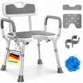 Produktbild: KESSER Duschhocker mit Lehne höhenverstellbar in 6 Stufen 38-54cm Badhocker 150KG belastbar Duschstuhl Anti-Rutsch Füße & Matten Duschhilfe Senioren & Schwangere Duschsitz mit Brausehalterung