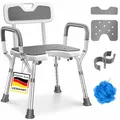 Produktbild: KESSER® Duschhocker mit Lehne höhenverstellbar in 6 Stufen 38-54cm Badhocker 150KG belastbar Duschstuhl Anti-Rutsch Füße & Matten Duschhilfe Senioren & Schwangere Duschsitz mit Brausehalterung