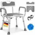 Produktbild: KESSER® Duschhocker mit Lehne höhenverstellbar in 6 Stufen 38-54cm   Badhocker 150KG belastbar Duschstuhl Anti-Rutsch Füße & Matten   Duschhilfe Senioren & Schwangere Duschsitz mit Brausehalterung