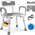 Produktbild: KESSER® Duschhocker mit Lehne höhenverstellbar in 6 Stufen Badhocker 150KG Duschstuhl Anti-Rutsch Füße & Matten Duschhilfe Duschsitz + Brauseha... - Grau