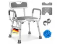 Produktbild: KESSER® Duschhocker mit Lehne höhenverstellbar in 6 Stufen 38-54cm Badhocker 150KG belastbar Duschstuhl Anti-Rutsch Füße & Matten Duschhilfe Senioren & Schwangere Duschsitz mit Brausehalterung