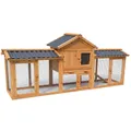 Produktbild: NYVI Hasenstall Picasso mit Auslauf - XXL Kleintierstall mit Gehege - PVC Dach - Winterfest & Wetterfest für Draußen - Einfache Montage, Langlebig - Outdoor Kaninchenstall 203x85x53cm Naturbraun
