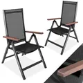 Produktbild: CCLIFE Gartenstühle Alu 2er Set,Gartenstuhl Hochlehner Klappbar, Balkonstühle 7-Fach Verstellbar bis 150kg Dunkelgrau Modell:Holzmaserung RelaxPro,CushHom