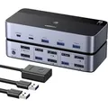 Produktbild: KVM Switch mit Gerteschalter, 4x USB-A 5Gb/s, 6x DisplayPort 8K 60Hz, 1x USB-C, 1x mini USB + 2x kabel USB-A 3.0, Ugreen AK700, Schwarz-Silber - Schwarz
