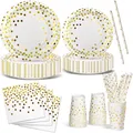 Produktbild: Nkaiso Party Geschirr 120 Stück Kinder-Geburtstag Party Deko (Weiß-Gold) Kinder