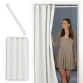 Produktbild: tinycurtains, Thermo Türvorhang mit Teleskopstange, einfache Montage in nur 1 Minute ohne Bohren (Türgardine weiß H200 x B150 cm + Stange weiß B70-120 cm)