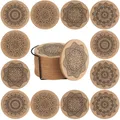 Produktbild: volumoon Untersetzern, 12 Stück Blumenmuster Korkuntersetzer mit Metall Halter, Natuerliche Kork Untersetzer Mit Rundem für Esstisch, Glasuntersetzer Holz für Zuhause, Restaurant, Büro (Braun)