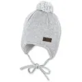 Produktbild: Sterntaler® Strickmütze Strickmütze Bommelmix (1-St) Bommelmütze mit Bindebänder und Ohrenklappen silberfarben 45 cm