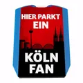 Produktbild: speecheese Hier parkt EIN Köln Fan Parkscheibe in Vereinsfarben mit Zwei Einkaufswagenchips als Geschenk für Fußballfans die ihren Verein über Alles lieben und überall verfolgen