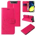Produktbild: LBH Handy Hülle für Samsung Galaxy A80 Case Handytasche Schmetterling Blumen Flower Standfunktion Schutzhülle Magnet Rundum Schutz 360 Grad Flipcase Cover Pink
