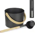 Produktbild: Navaris Aluminium Saunakübel mit Kelle und Sanduhr - Metall Sauna Kübel - Aufgusseimer Set 3tlg. Saunaeimer - leichter Eimer mit Bambus Griff -