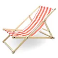Produktbild: BITUXX Liegestuhl Sonnenliege Gartenliege Holzliege Strandliegestuhl Holz Klappbar (Rot/Weiß Gestreift)