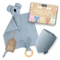 Produktbild: Amari ® Schmusetuch (Blau Koala) mit Beißring und Lätzchen, Geburt für Junge und Mädchen - Baby Geschenk Neugeborene - Schnuffeltuch Babygeschenke Set zur Babyparty