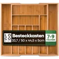 Produktbild: Loco Bird Besteckkasten für Schubladen aus Bambus ausziehbar bis 50cm - Besteckeinsatz für Schubladen verstellbar - Besteck Organizer Küche Holz - Schubladeneinsatz Küche - Cutlery Organizer