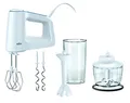 Produktbild: Braun MultiMix 3 HM 3135 Handmixer – Handrührgerät mit 5 Geschwindigkeitsstufen & Turbo-Funktion, inkl. Schneebesen, Knethaken, Pürierstab, Zerkleinerer und 600 ml Mix- und Messbecher, 500 Watt, weiß