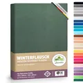 Produktbild: Winter Spannbettlaken | Farbenfrohes Thermo Fleece | Spannbetttuch, Bettlaken in vielen Größen und Farben (Dunkelgrün/Tannengrün, 140 x 200 cm - 160 x 200 cm)