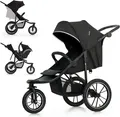 Produktbild: Kinderkraft HELSI 2 - geländegängiger Kinderwagen - bis 27 kg - 3 aufblasbare Räder - verstellbare Rückenlehne - TRAVEL SYSTEM - großer Korb - Schwarz