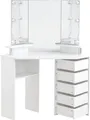 Produktbild: HOME DELUXE - Schminktisch CANDICE - Farbe: Weiß - 142 x 111 x 54 cm, 6 LED´s wählbar zwischen 3 Lichtfarben, steuerbar über Touchbutton I Kosmetiktisch Make UP Tisch
