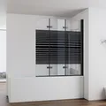 Produktbild: IMPTS Duschwand für Badewanne 120x140cm 3-teilig Faltwand Badewannenaufsatz Faltbar Duschtrennwand 6mm ESG GLAS Badwannenfaltwand Schwarze, Gestreift