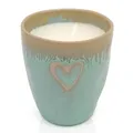 Produktbild: Mea-Living STONEWARE Kerze im Espressobecher türkis Herz, handgemachtes Steingut, 150 ml, wunderschönes Geschirr mit Kerze