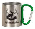 Produktbild: 2 Stück Outdoorbecher mit Karabiner grün Metall 200ml Wanderbecher Tasse Camping Outdoor