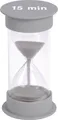 Produktbild: Sanduhr 15 Minuten – Timer aus Glas & Kunststoff, Ø6,5x12,5 cm, grau, ab 3 Jahre
