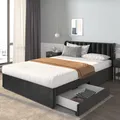 Produktbild: Flieks Polsterbett 140x200cm Doppelbett mit Lattenrost und 2 Schubladen, Stauraumbett Holzbett Funktionsbett Samt, ohne Matratze, Schwarz