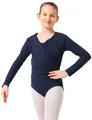Produktbild: tanzmuster Ballett Wickeljacke Mädchen - Mandy - extra weicher Baumwollstoff - Ballettjacke zum Binden für Kinder - Marineblau 164/170