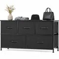 Produktbild: DUMOS Kommode mit Schubladen - Kommoden & Sideboards für Schlafzimmer Geeignet, Komodenschrank mit 5 Schubladen, Stoffkommode mit Stahlrahmen, Schrank Klein, Ideal für Flur, Wohnzimmer (Schwarz)