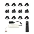 Produktbild: HOFTRONIC - Einbaustrahler Schwarz Feuchtraum Badezimmer 12V Terrassenüberdachung IP44 Wasserdicht | 12x3W 200 Lumen 2700K Warmweiß Dimmbar Schwenkbar Flach RF-Fernbedienung 3W Mini LED Einbaustrahler