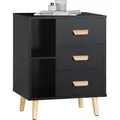 Produktbild: FBT95-SCH Nachttisch mit 3 Schubladen und 2 offenen Fächern Sofatisch Beistelltisch Telefontisch Nachtschrank Nachtkommode Schwarz bht ca. 48x60x40cm