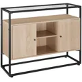 Produktbild: tectake® Sideboard, Industrial Style, Glasplatte, offenes Fach, 2 Staufächer mit Magnettüren und 3 Einlegeböden, 100 x 38 x 80,5 cm