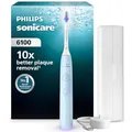 Produktbild: Philips Sonicare 6100 elektrische Zahnbürste, Schallzahnbürste mit 2 Putzmodi, 3 Intensitätsstufen, Andruckkontrolle, EasyStart, SmarTimer, BrushPacer, Hellblau, Modell HX7406/02 [Neue Technologie]
